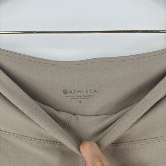 Athleta Exhale Mesh Capri Leggings Quail Beige White Mesh Cutouts Size Small - Picture 4 of 11